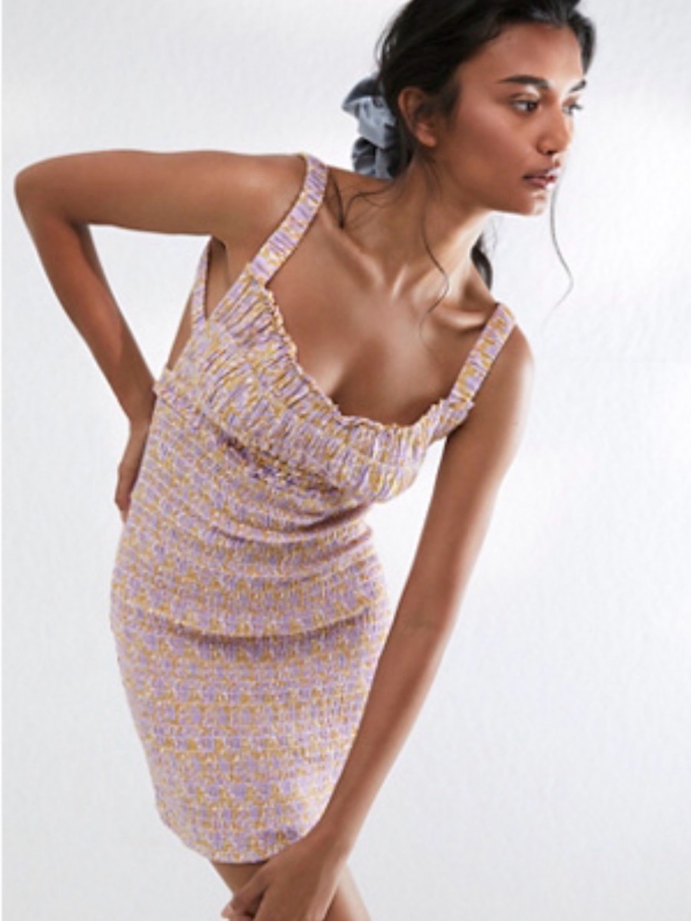 Free People Lilac Mini Dress with Yellow Pattern